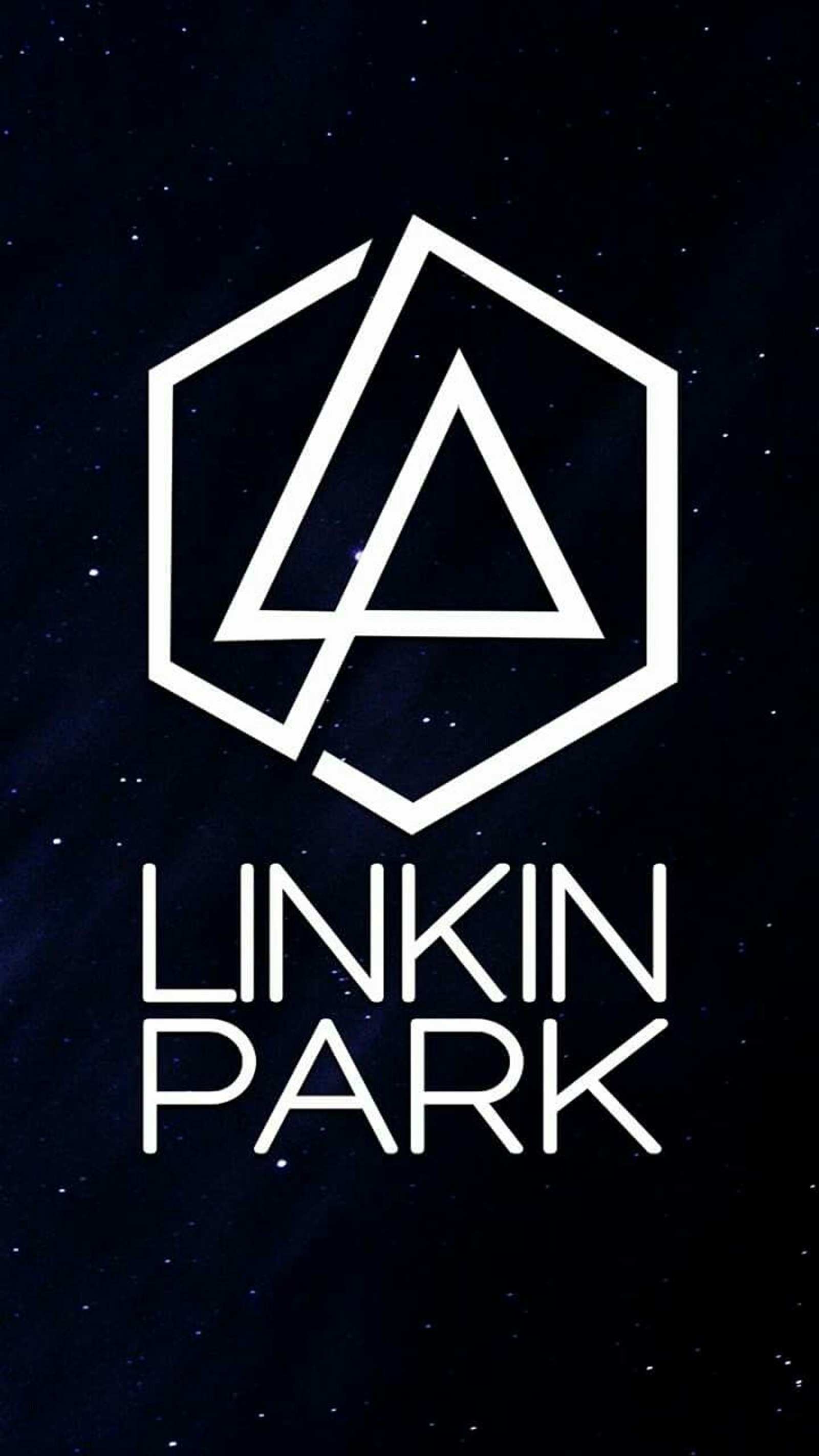 Logo de linkin park en un fondo oscuro con estrellas (chester bennigton, teoría híbrida, in the end, linkin park, metal)