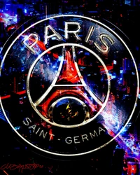 Emblema do Paris Saint-Germain com fundo de paisagem urbana