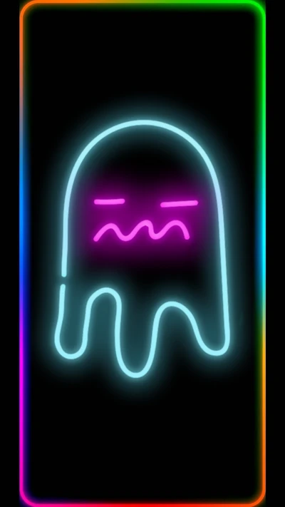 Ilustração de fantasma neon com cores vibrantes