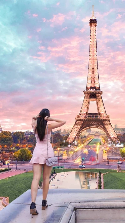 ville, tour eiffel, france, fille, humeur