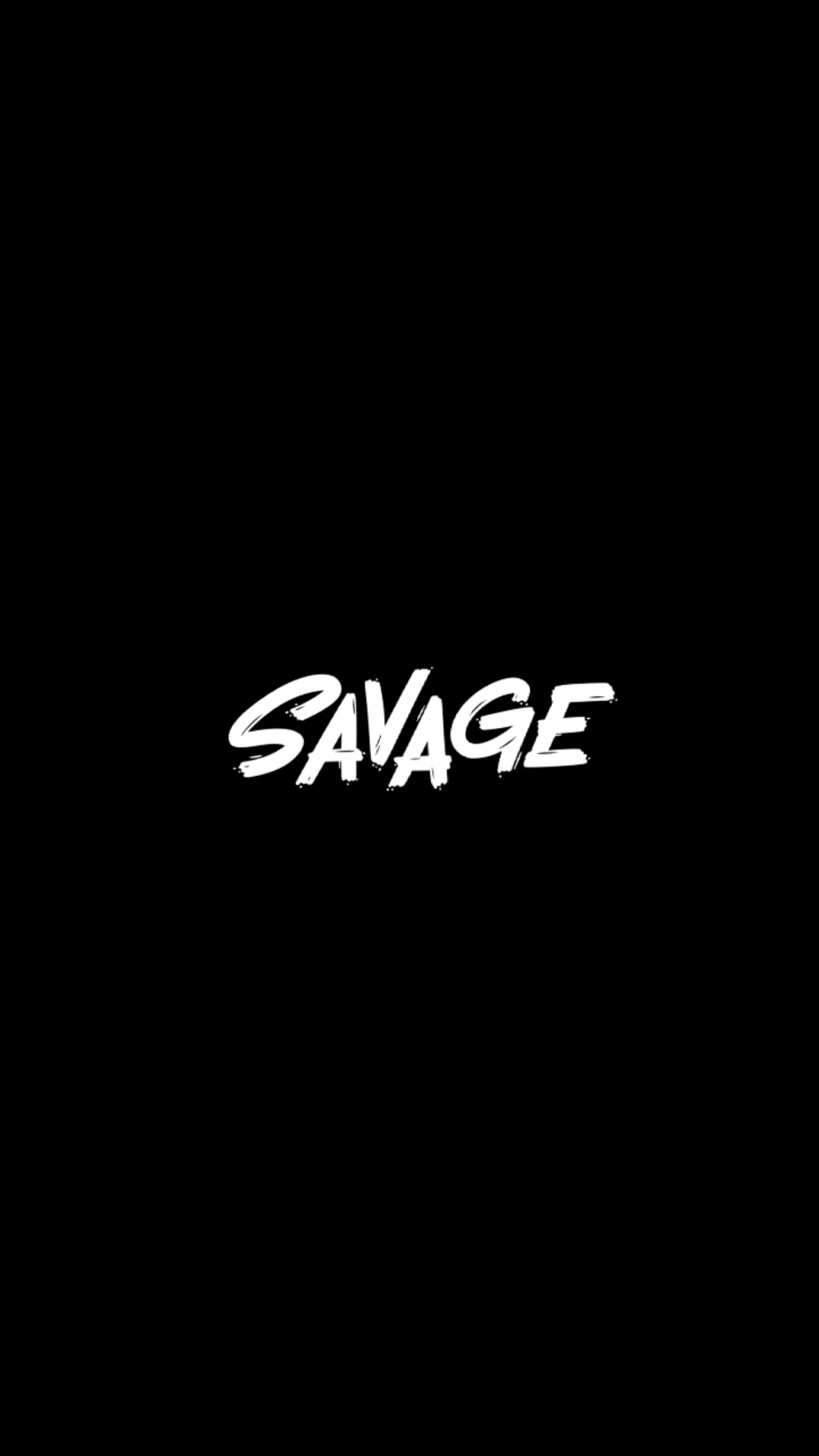 Eine nahaufnahme eines schwarzen hintergrunds mit einem weißen text, der "savage" sagt (logo, schwarz, spielen, weiß, android)