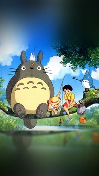 Totoro und Freunde genießen einen ruhigen Tag beim Angeln