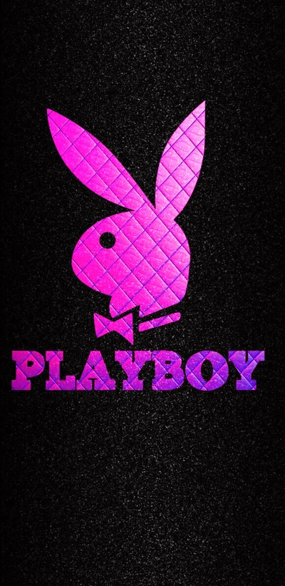 Logo del conejo Playboy en rosa vibrante sobre un fondo texturizado negro