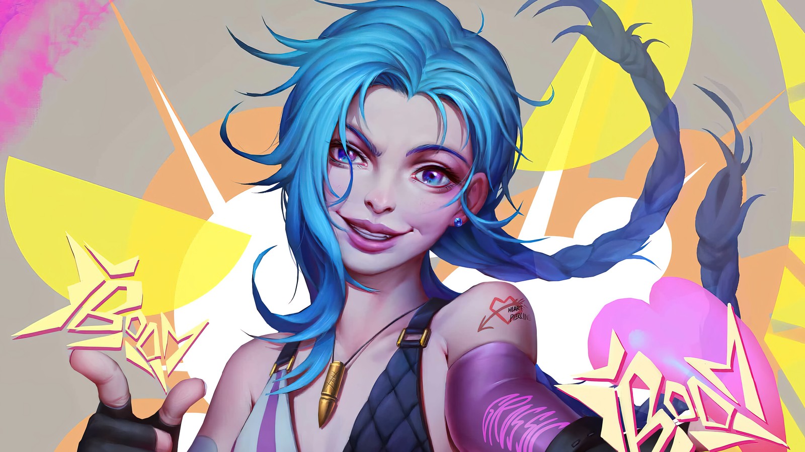 Baixar papel de parede jinx, lol, league of legends, jogo de vídeo, arte