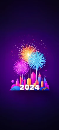 Espectáculo de fuegos artificiales vibrante dando la bienvenida a 2024