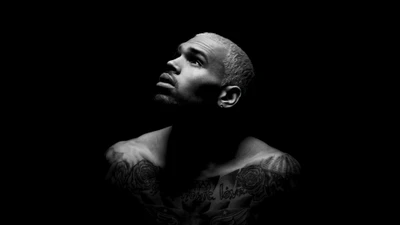 крис браун, chris brown, черный фон, американский певец, монохром