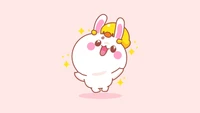 Lapin Kawaii Adorable avec une Expression Joyeuse et un Chapeau de Poulet