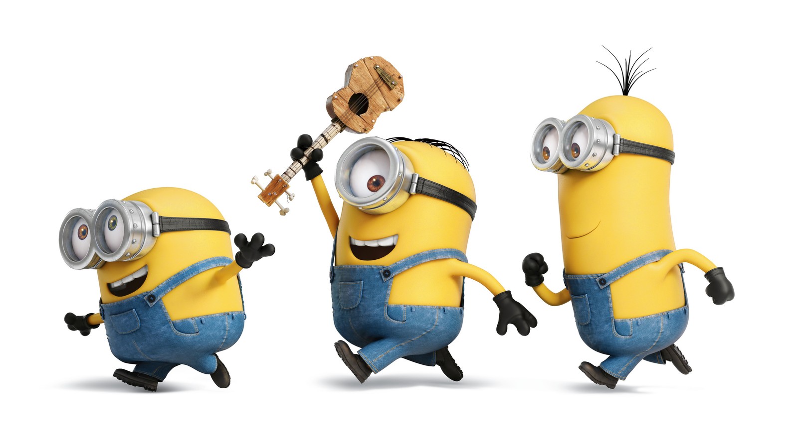 Trois minions courent et jouent avec une batte de baseball (télévision, cartoon, animation, dessin animé, minions)