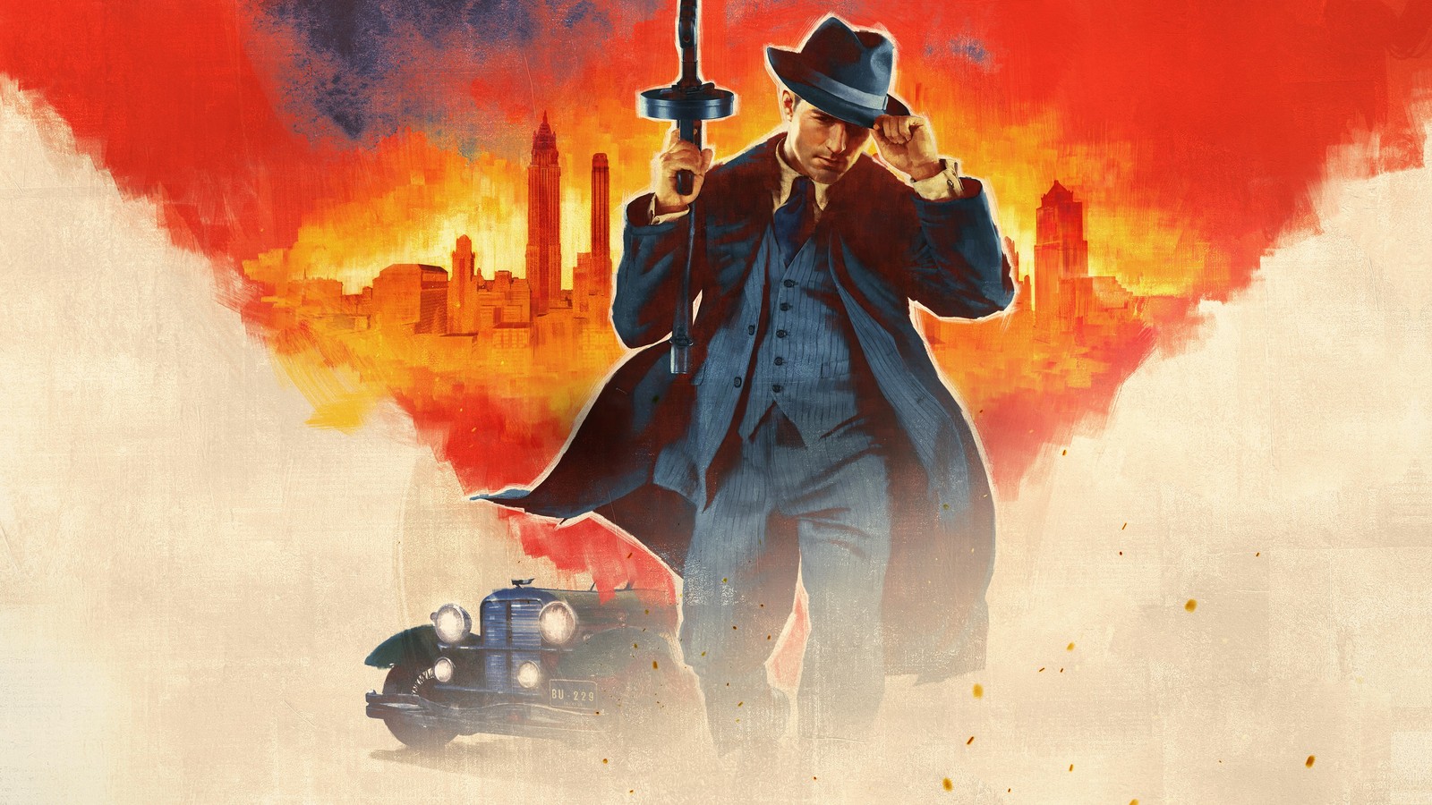 Une peinture d'un homme en costume et chapeau tenant une épée (mafia definitive edition, trilogie de la mafia, jeu vidéo)