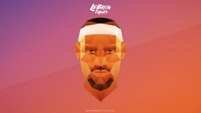 Geometric illustration of LeBron James with a vibrant orange gradient background.