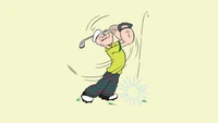 Popeye balanceando un palo de golf en estilo de caricatura