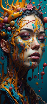 Artistic Portrait of a Woman with Organic Colorful Elements