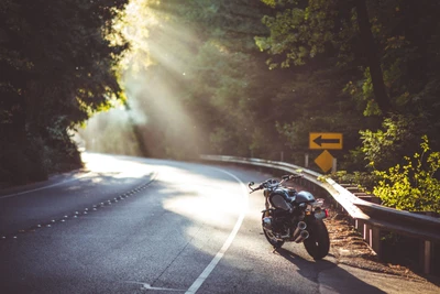 Custom BMW R NineT Motorcycle Parked on a Sunlit Morning Road