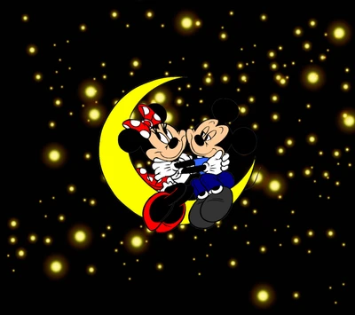 disney, love, mickey mouse, night, stars