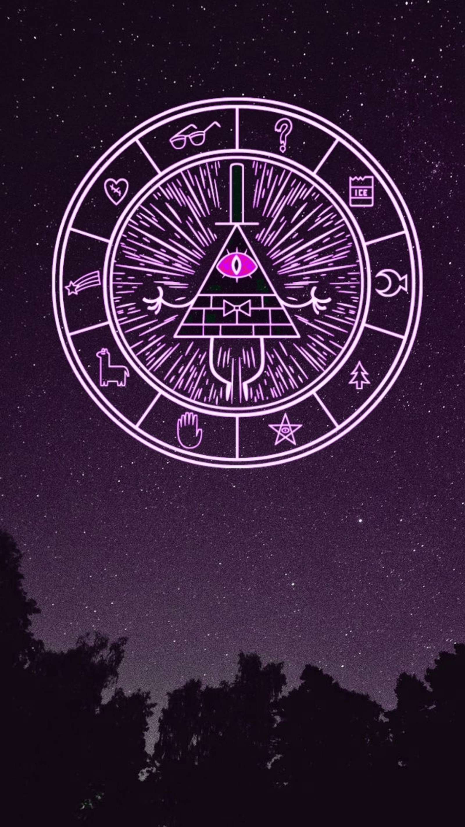 Un primer plano de un reloj con una luz morada (bill, cifrado, cucharón, gravity falls, mabel)