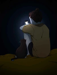 alone, cat, dark, phone wallpaper