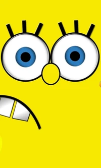 SpongeBob SquarePants with exaggerated facial expression on a vibrant yellow background.