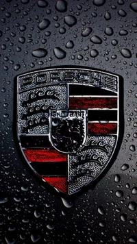 Logo Porsche au milieu des gouttes d'eau