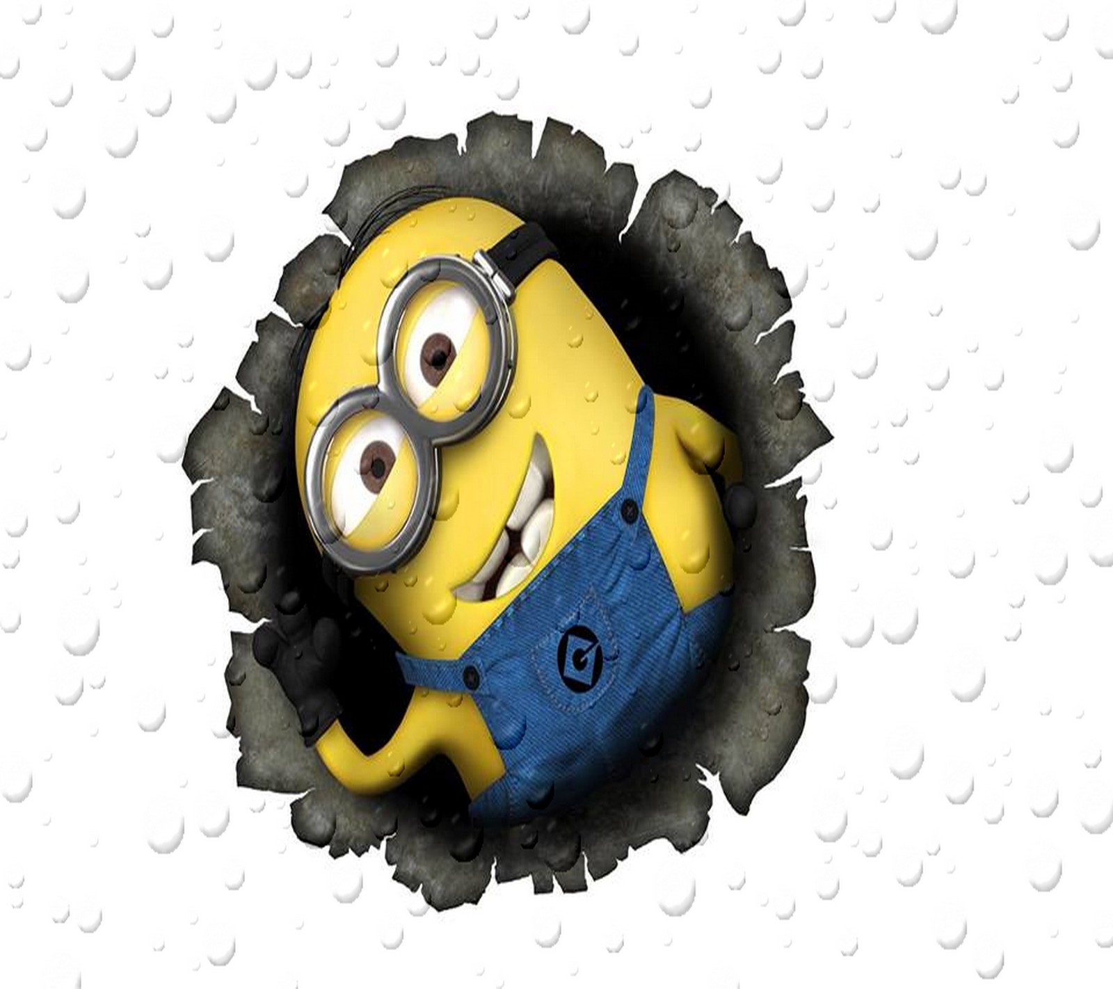 Un primer plano de un pequeño juguete amarillo y azul en un agujero (mi villano favorito, despicable me, gotas, hd, minion)