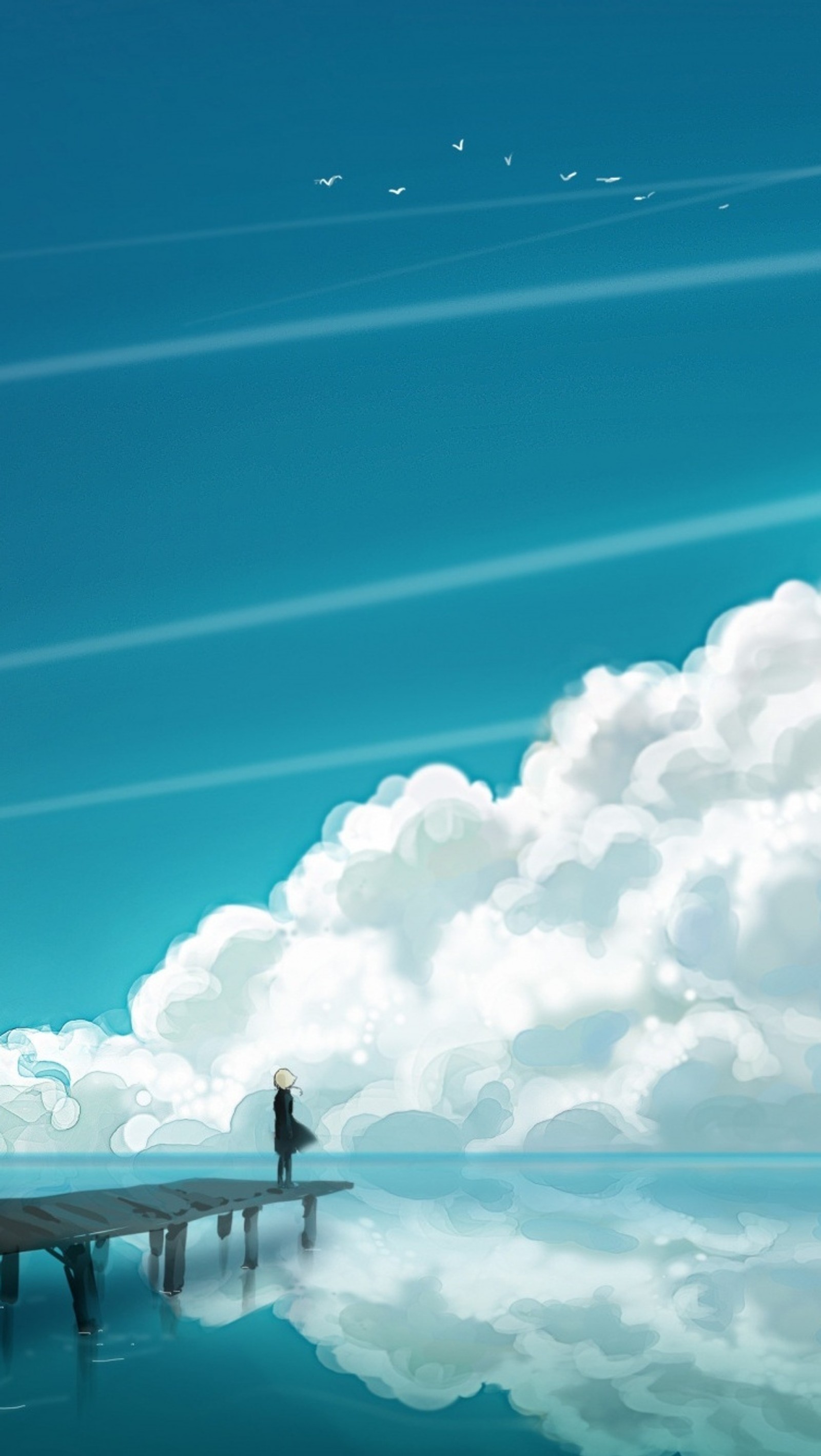 anime, clouds, sea Download Wallpaper