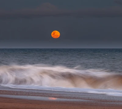 moon, moonrise, nature, ocean, rising