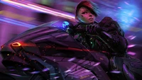 cyberpunk, anime, biker, girls, motorcycle wallpaper