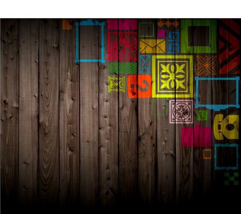 A close up of a wooden fence with a colorful design (art, bar, walls, wood)