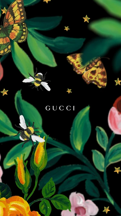 Gucci Blumen- und Schmetterlingstapete