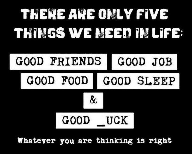 В жизни нам нужны всего пять вещей (еда, друзья, смешной, хороший, работа)