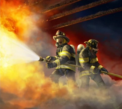 Brave Firefighters Battling Flames