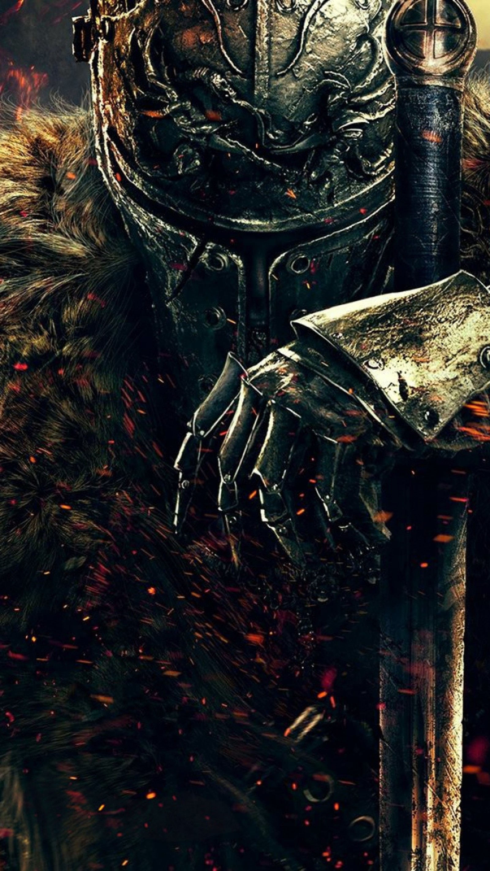 A close up of a knight with a sword and armor (dark, games, souls)