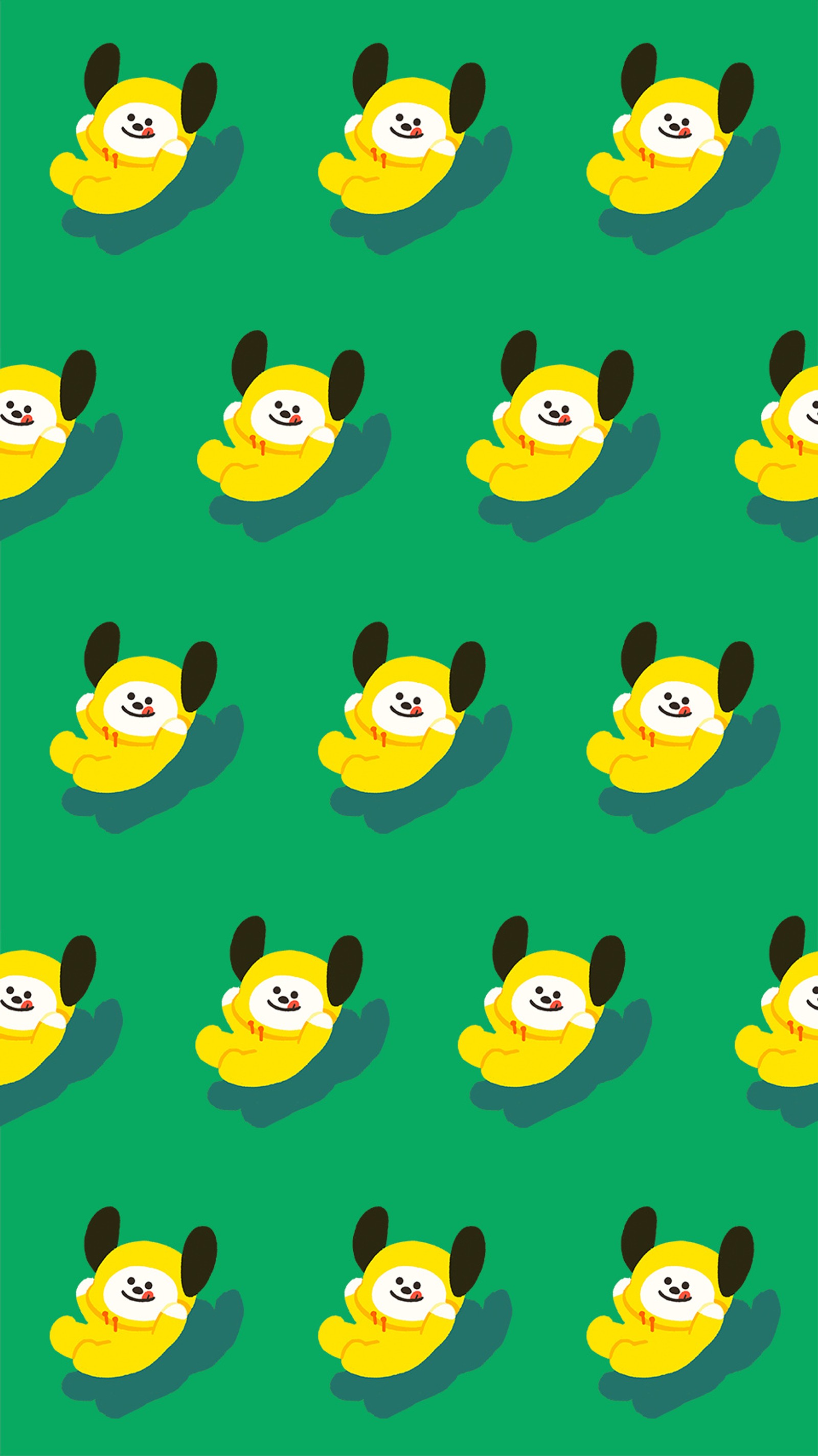 Um close de um padrão de um cachorro com uma banana (bt21, bts, chimmy)