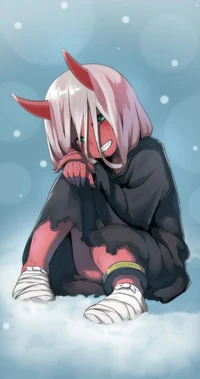 Darling Zero Two in a Cute Winter Setting