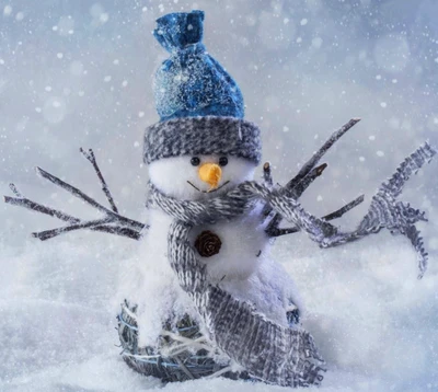 Boneco de neve encantador em um país das maravilhas de inverno