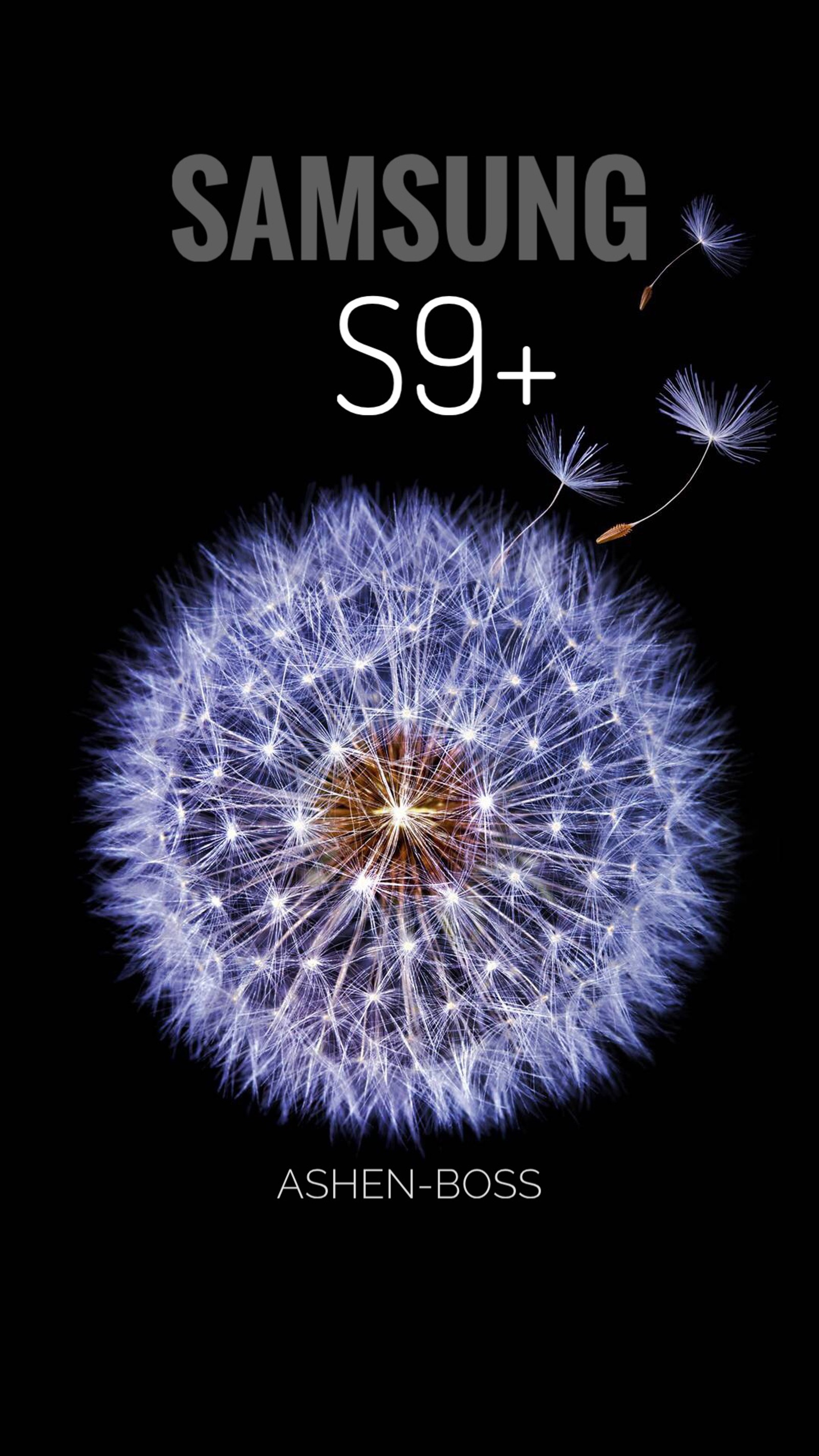 A close up of a dandelion with the words samsung s9 + (bixby, hd, s9, samsung, tec)