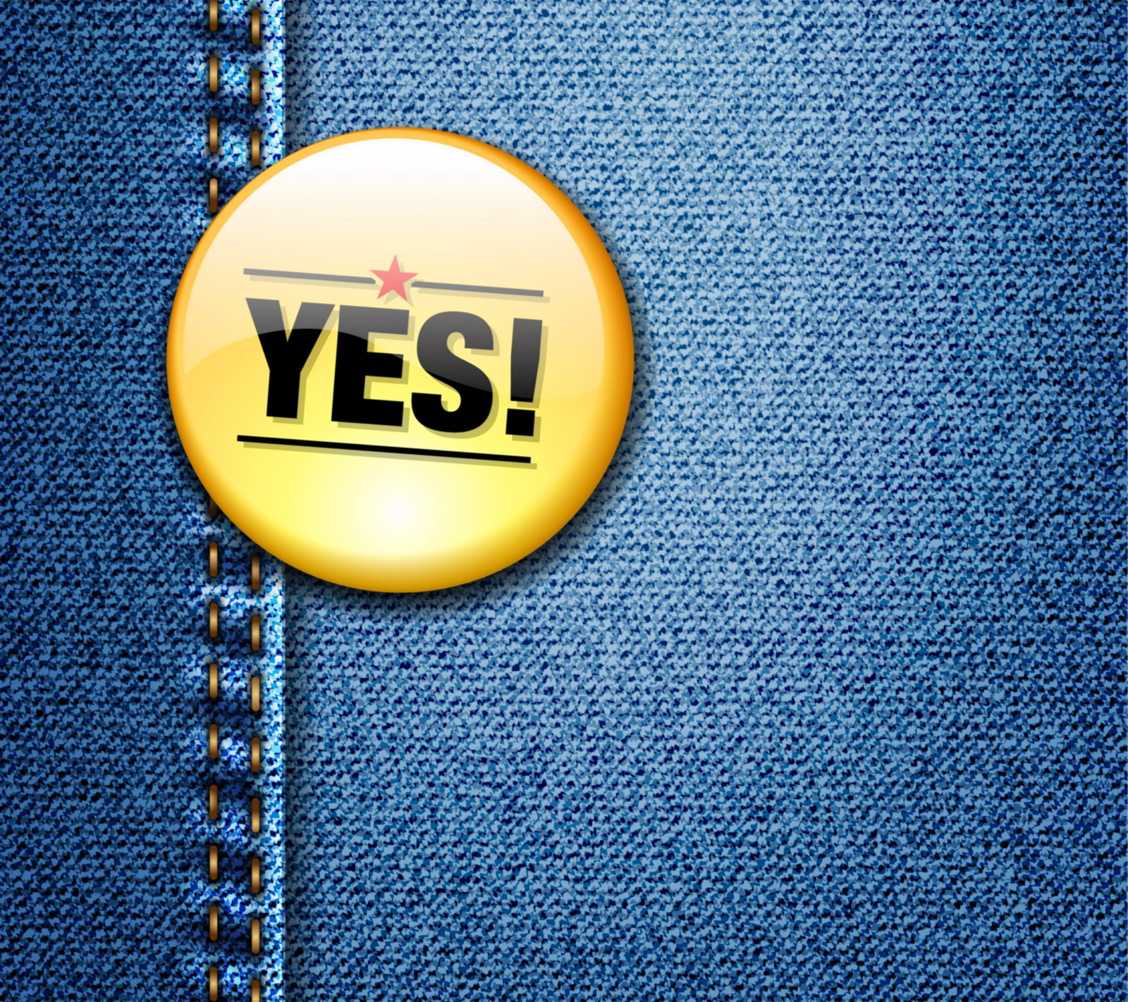 Gros plan d'un bouton avec le mot 'oui' dessus (badge, jeans, textute, oui)