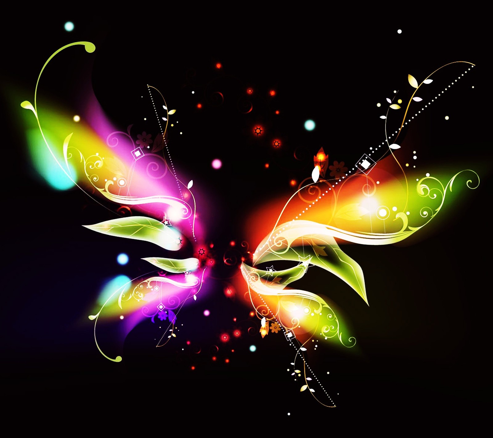 Butterfly with colorful wings on a black background (abstract, butterfly, colours)