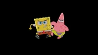 SpongeBob SquarePants e Patrick Estrela em uma pose de ação dinâmica.