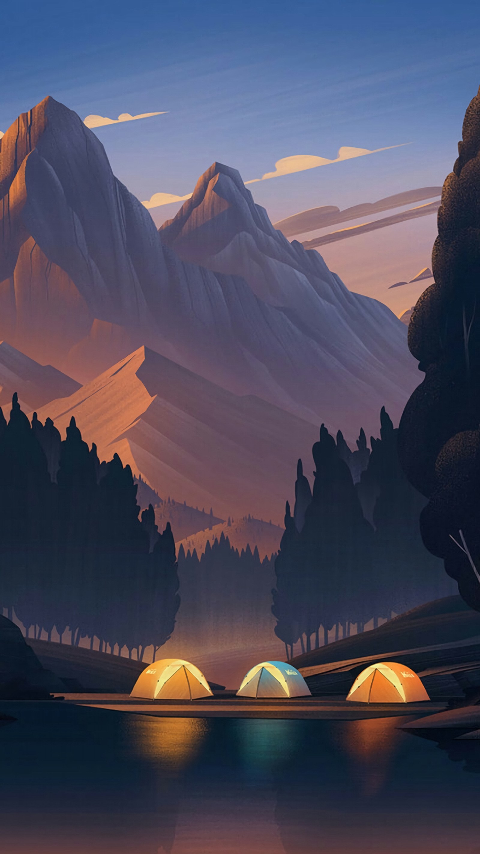 Existem duas barracas que estão na água (firewatch, nuvem, montanha, mundo, luz)