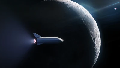 Fusée SpaceX s'approchant de la Lune