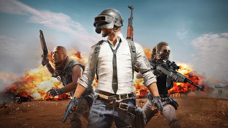 Игроки в пабе на поле с оружием и шлемами (playerunknowns battlegrounds, видеоигра, взрыв)