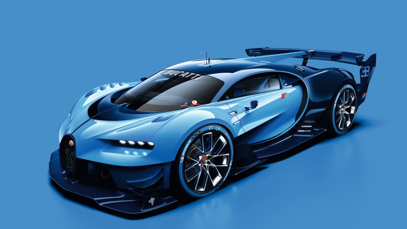 Синий bugatti на синем фоне (bugatti vision gran turismo, концепт кары, машины, обои 4k)