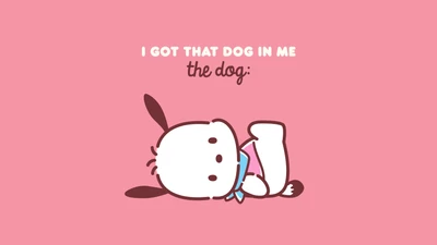 Pochacco: Cute Cartoon Dog in Pastel Pink Background