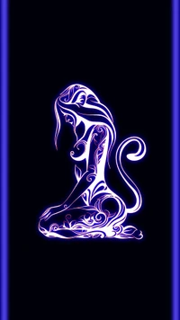 Elegant Blue Tattooed Girl Silhouette on Black Background