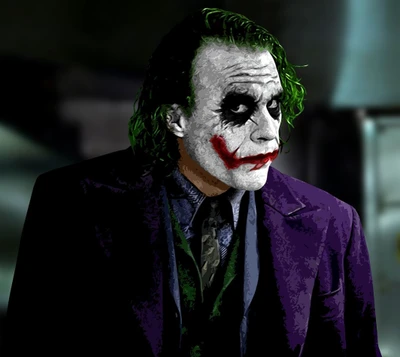 Le Joker : Vilain iconique en tenue sombre avec un maquillage distinctif et des cheveux verts