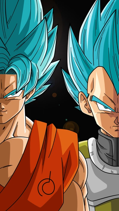 Goku y Vegeta en forma de Super Saiyan Blue, listos para la batalla