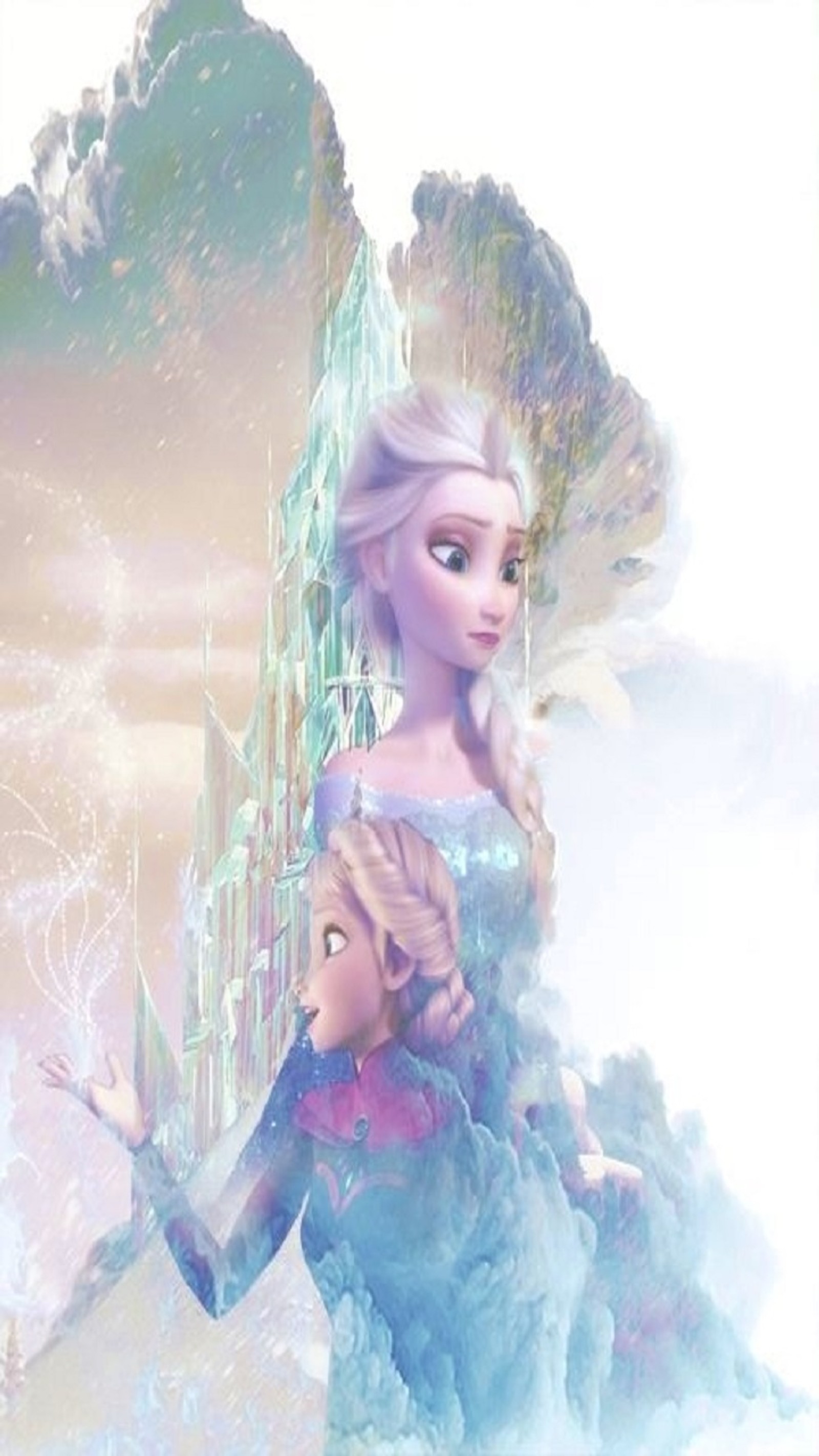 La princesse gelée et son enfant se tiennent devant un château (mignon, elsa, elsa la reine, elsa queen, frozen)