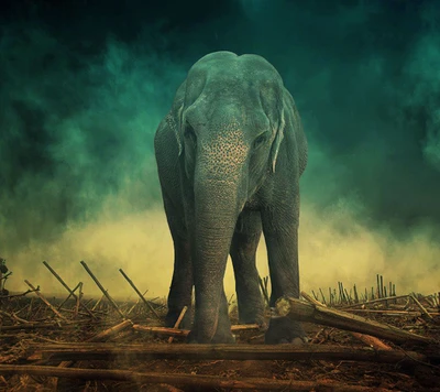 Majestic Elephant Amidst a Disturbed Landscape