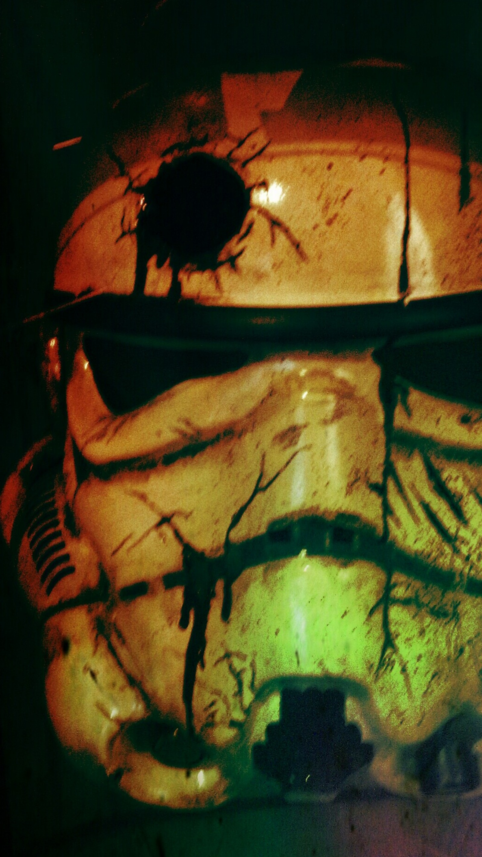 There is a large glass bowl with a face on it (deathtrooper, sandtrooper, star wars, stormtrooper, trooper)