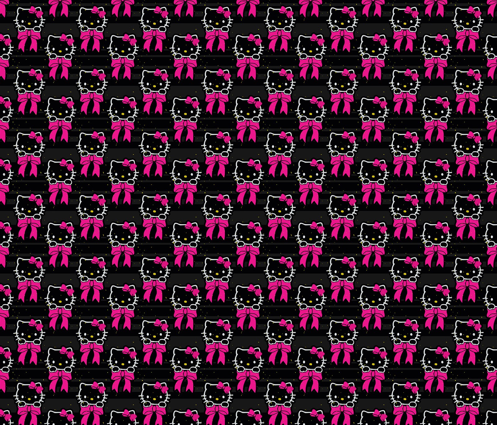 A black and pink kitty pattern with pink bows on it (abstract, background, cartoons, hello kitty)